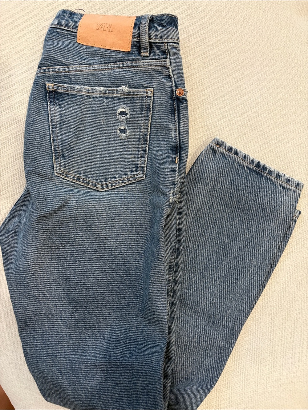 Zara Blue Straight-Leg High-Rise Jeans